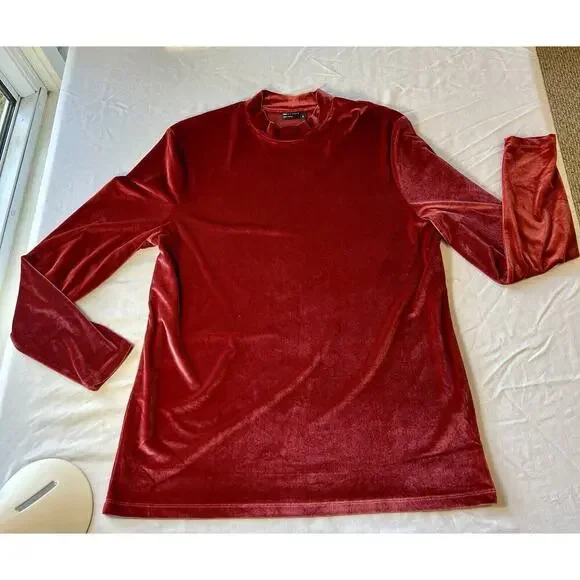 ASOS Long Sleeve 3X Velvet Blouse Top Pink/ Red Holiday Basic Minimal - Picture 1 of 7